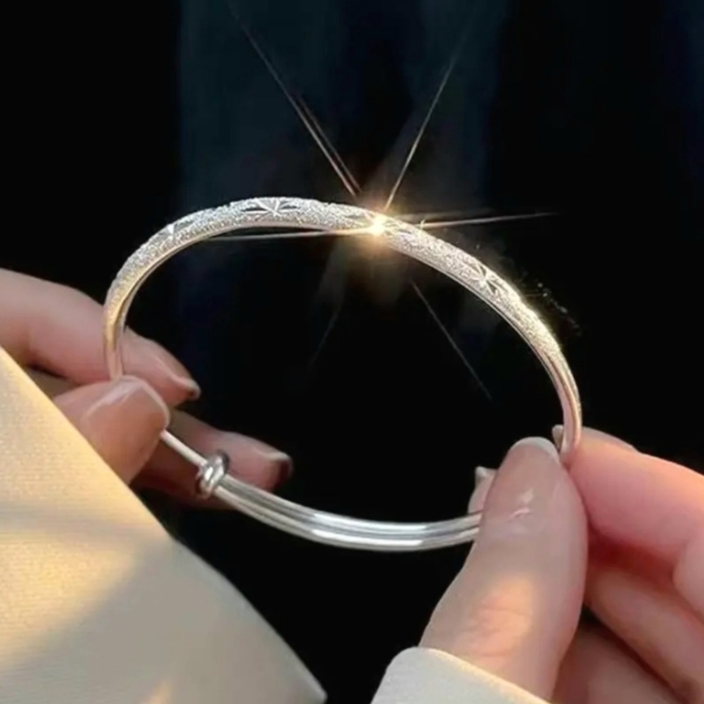 Stars Sterling Silver Plated Expanding Adjustable Engraved Bangle Bracelet